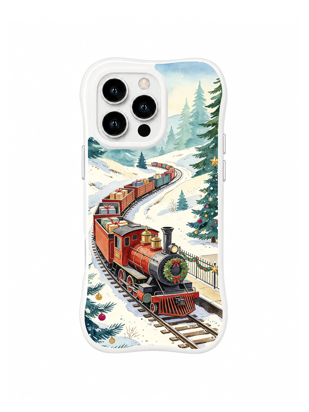 Christmas Rail Through Pines iPhone 16 Pro case in Pine Route Locomotive artwork