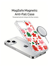 Christmas Starry Celebration: A phone, separate illustrated case and round accessory in a product render.
