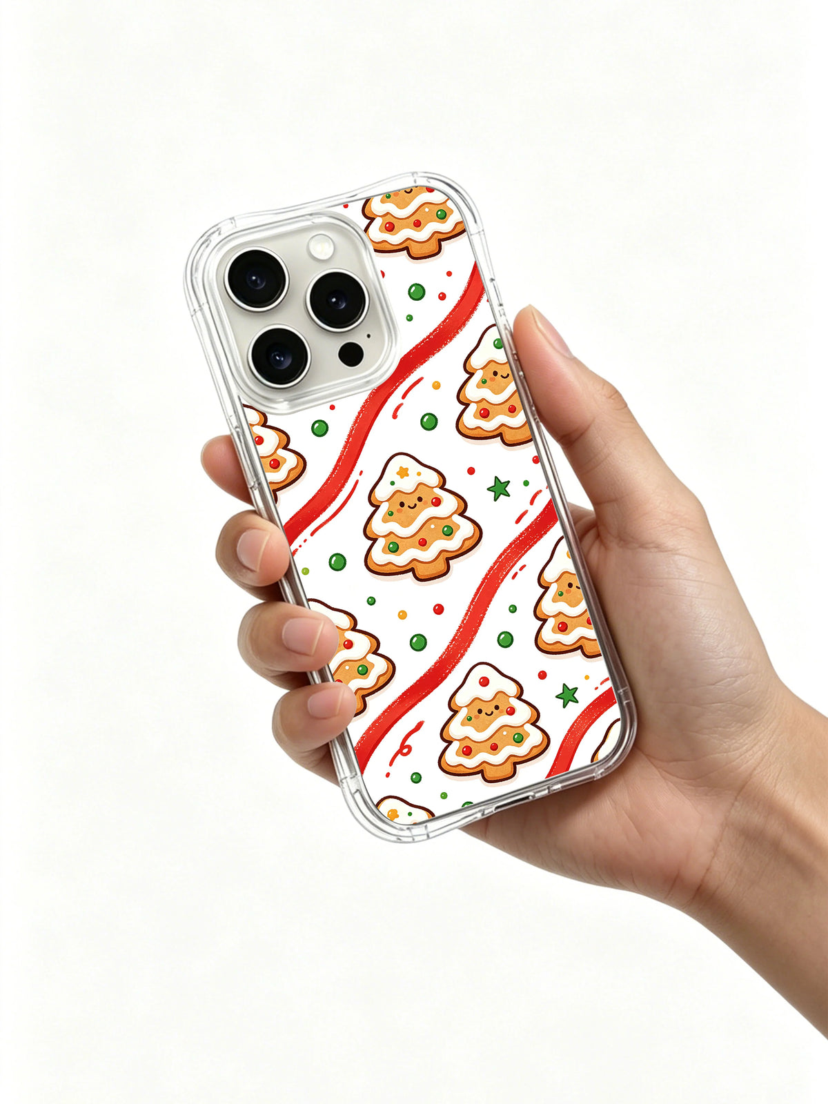 Christmas Sugar Picnic iPhone 13 Pro case held in hand