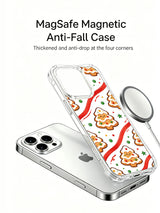 Christmas Sugar Picnic: A phone, separate illustrated case and round accessory in a product render.