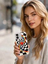 Infinite Love Vortex iPhone 16 Plus case in hand
