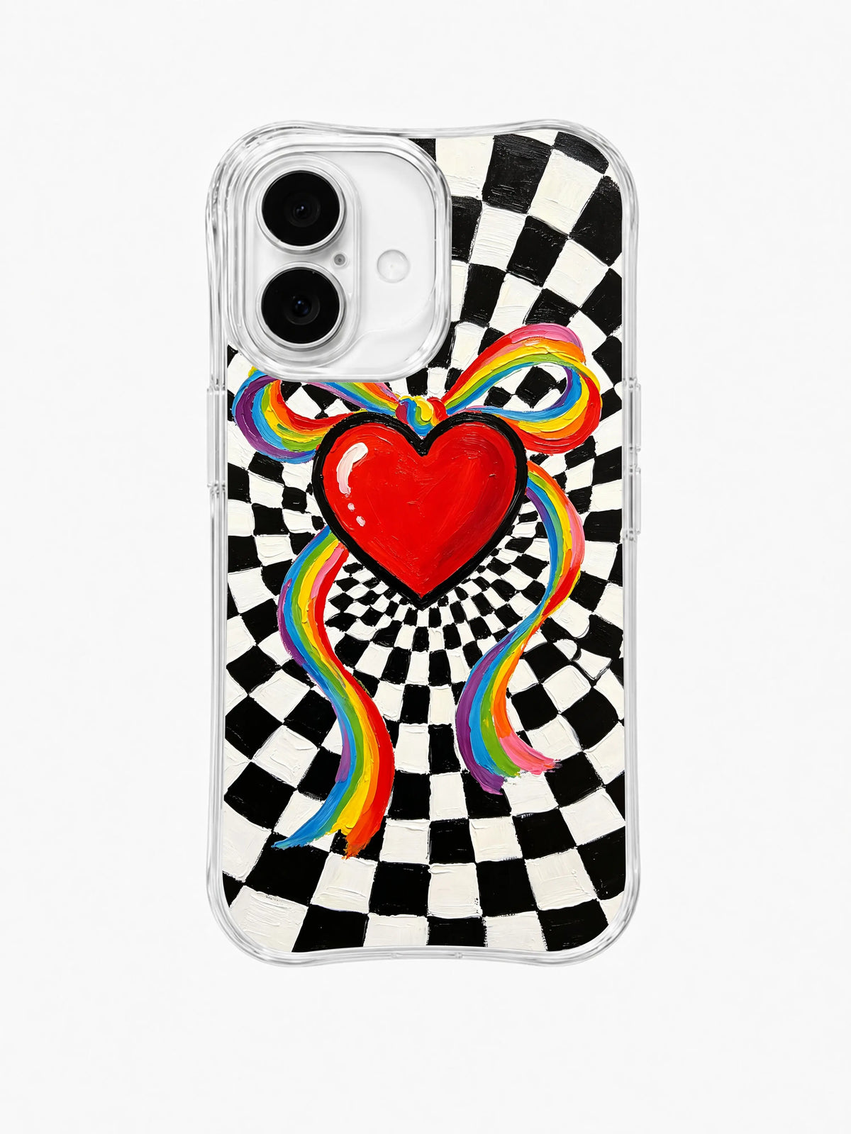 Rainbow Bow Heart pattern iPhone 16 Plus case