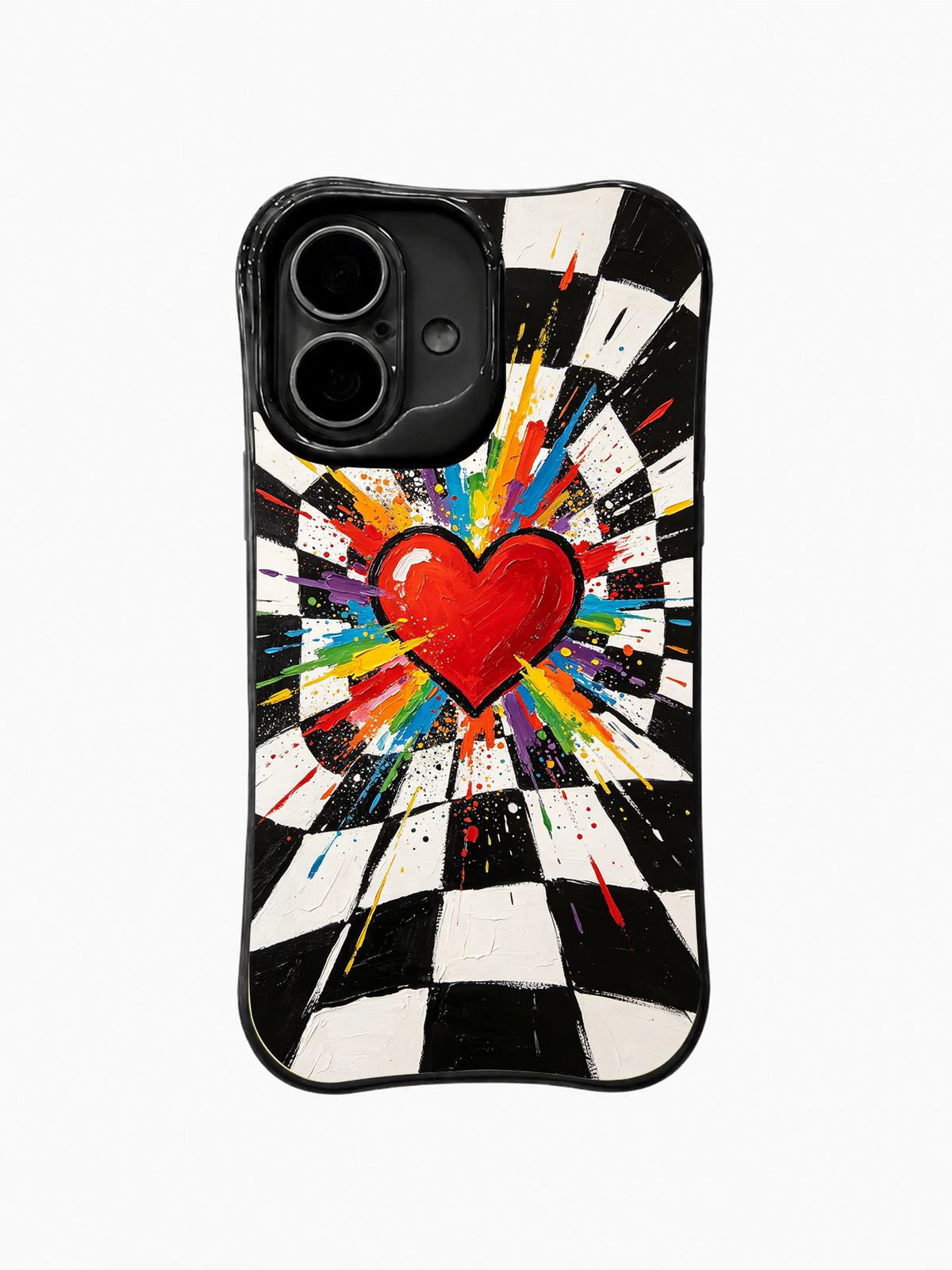 Checkerboard Pulse Heart pattern iPhone 16 Plus case