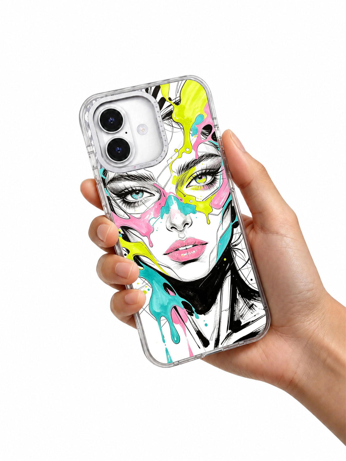 Chromatic Soul pop surreal portrait iPhone 17 case lifestyle view