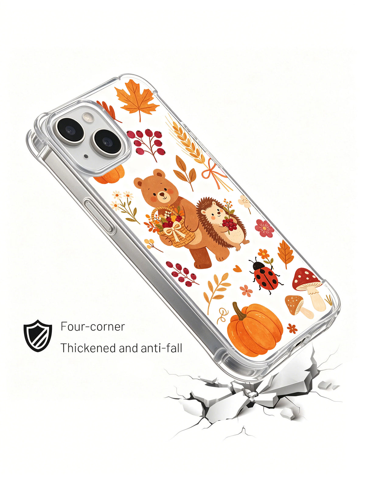Cinnamon Bear Autumn Blessing: Çatlak yüzey çiziminin üzerinde açılı desenli kılıf.