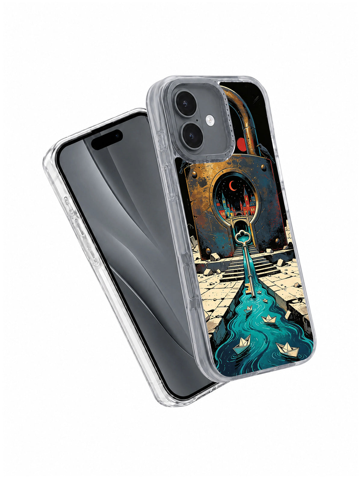 Angled view of City Inside the Lock iPhone 17 case