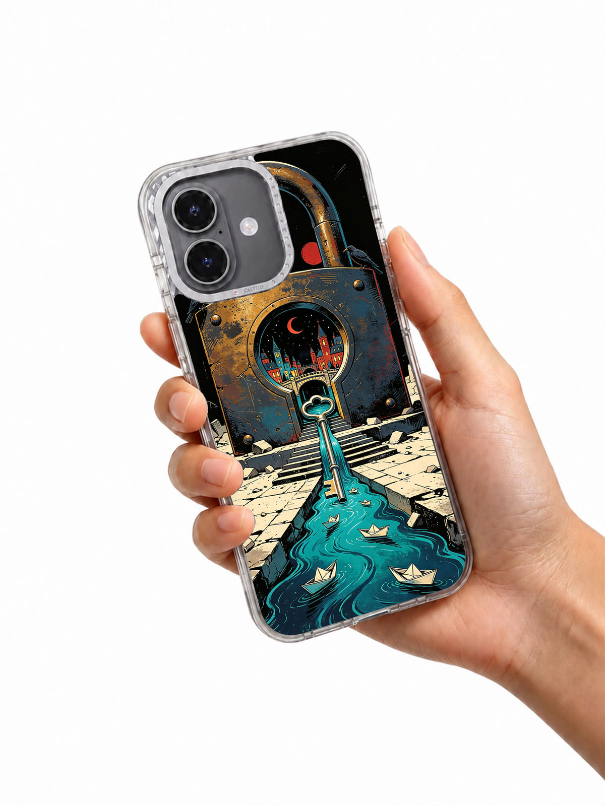 Handheld view of City Inside the Lock iPhone 17 case