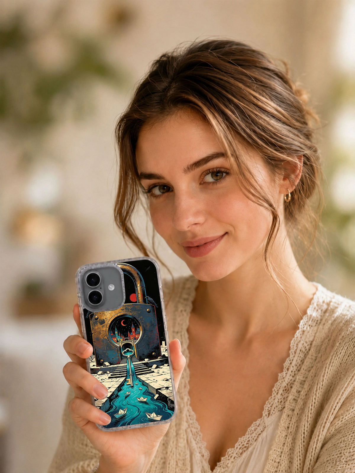 Lifestyle view of City Inside the Lock iPhone 17 case