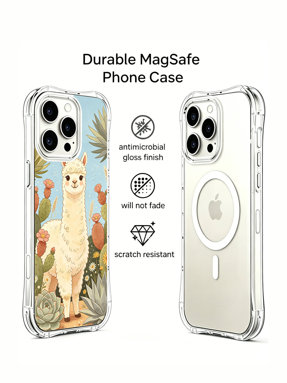 Cloud alpaca iPhone 15 Pro Max case front and back view