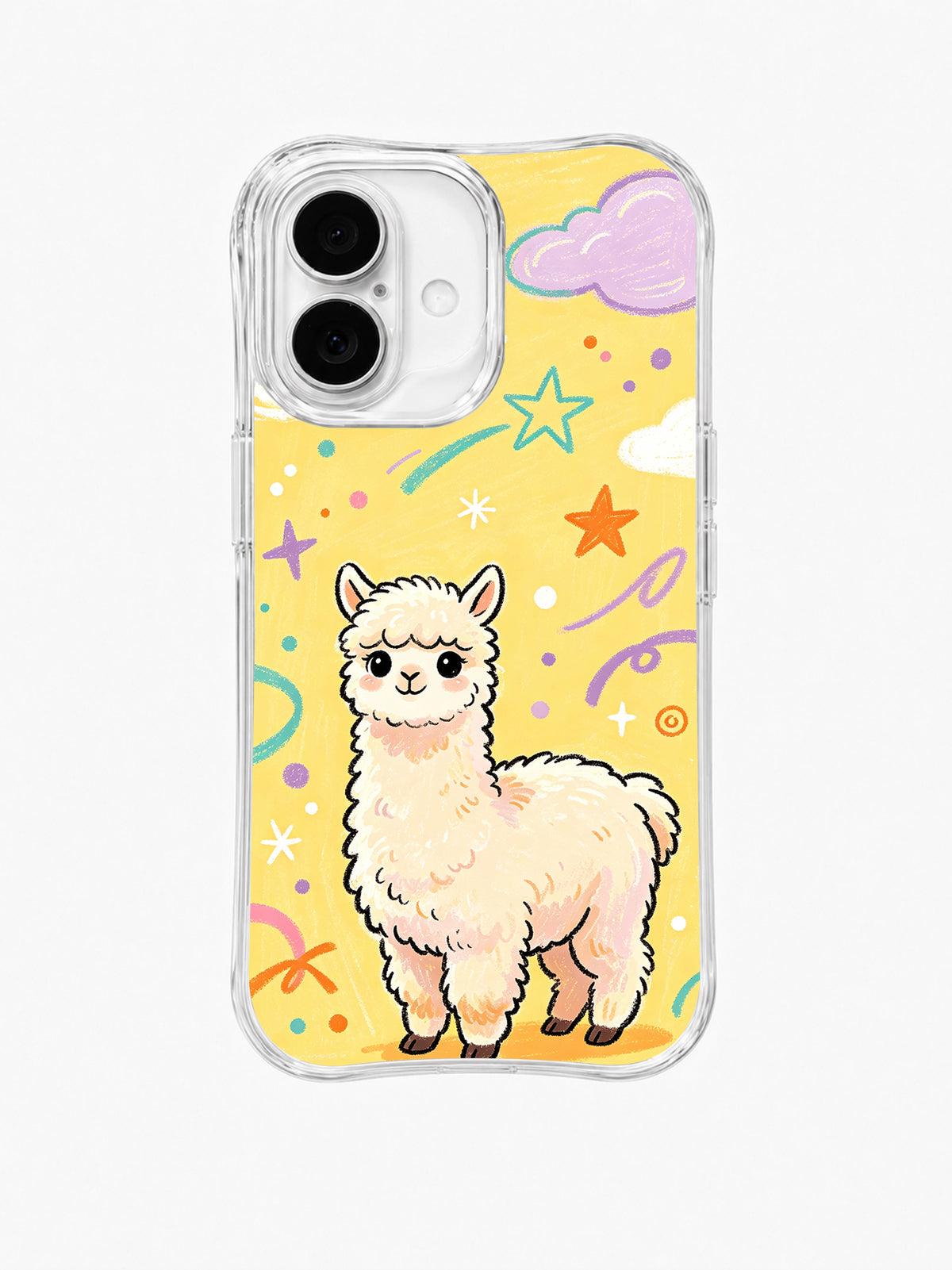 Cloud Alpaca iPhone 16 Plus case front artwork