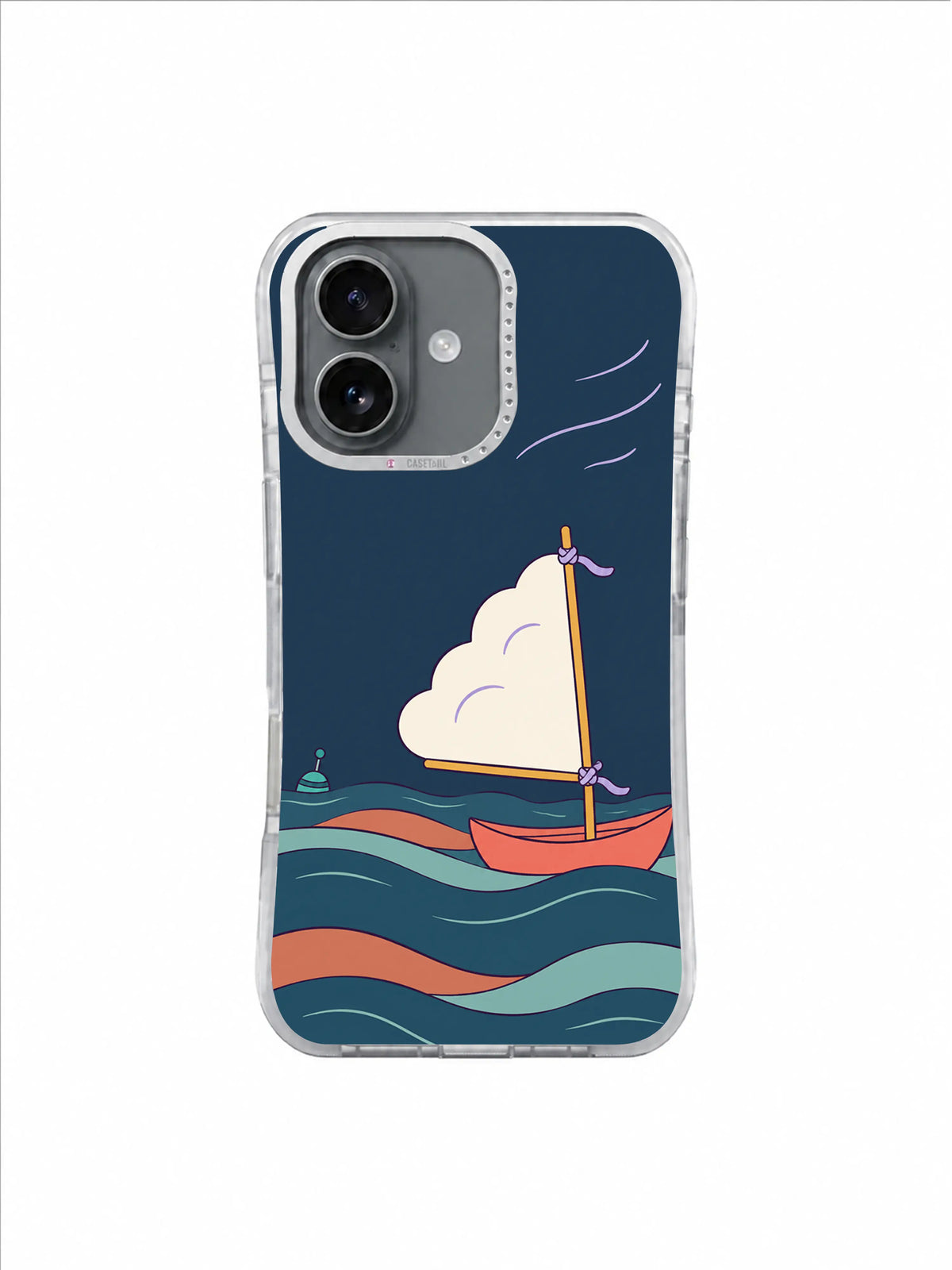 Coral Cloud Sail artwork on an iPhone 17 case by Mila Vardon