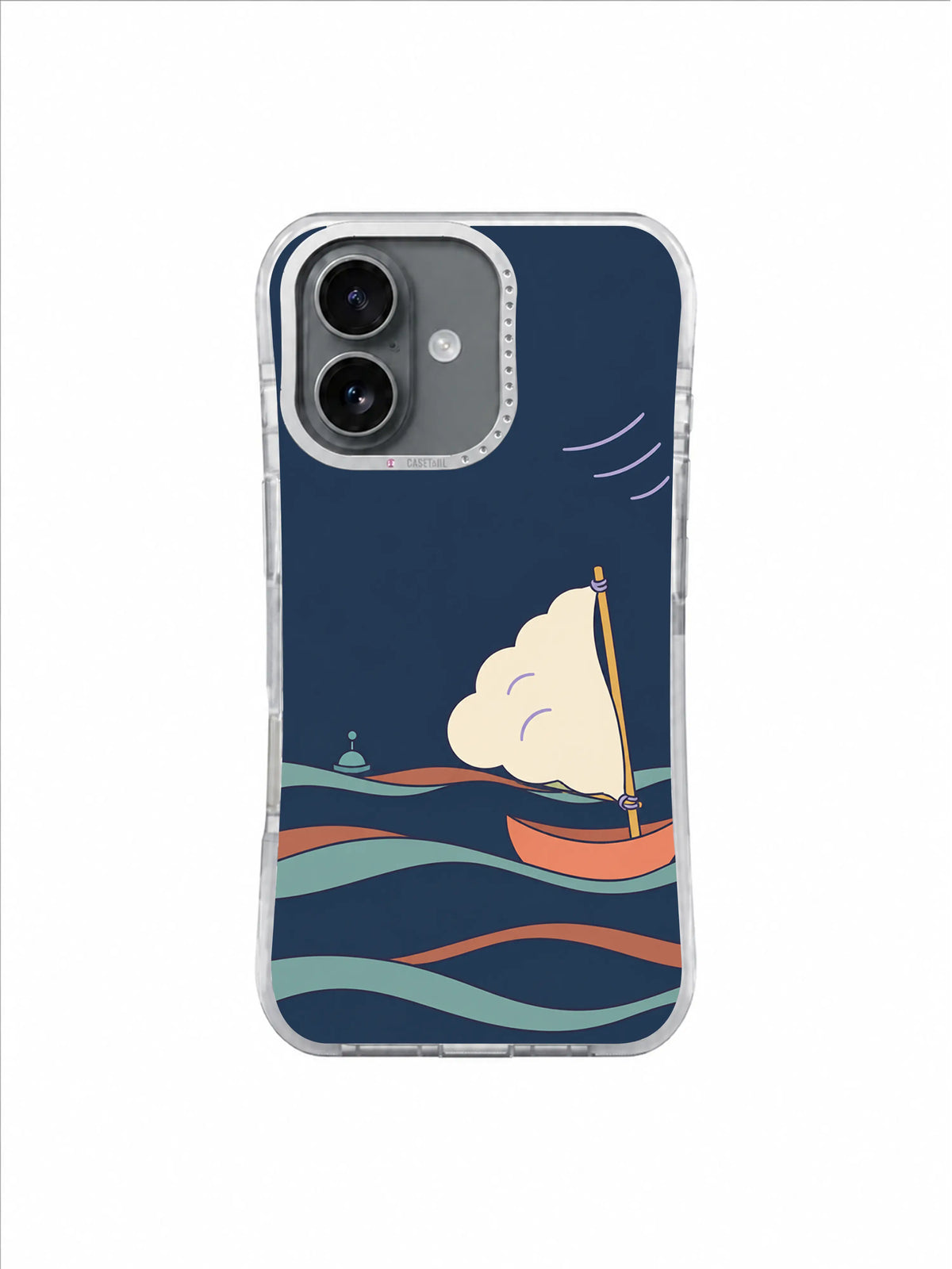 Rust Tide Passage cloud-sail artwork on an iPhone 17 case by Mila Vardon