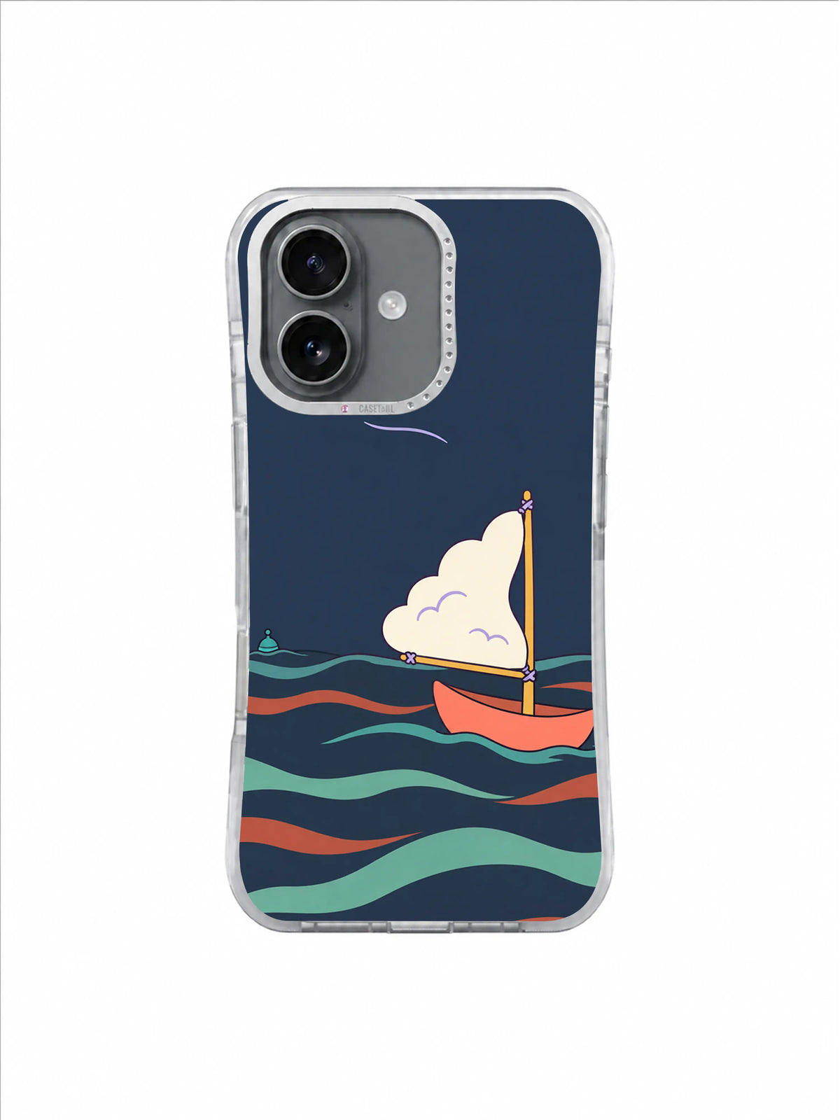 Turquoise Buoy Crossing artwork on an iPhone 17 case by Mila Vardon