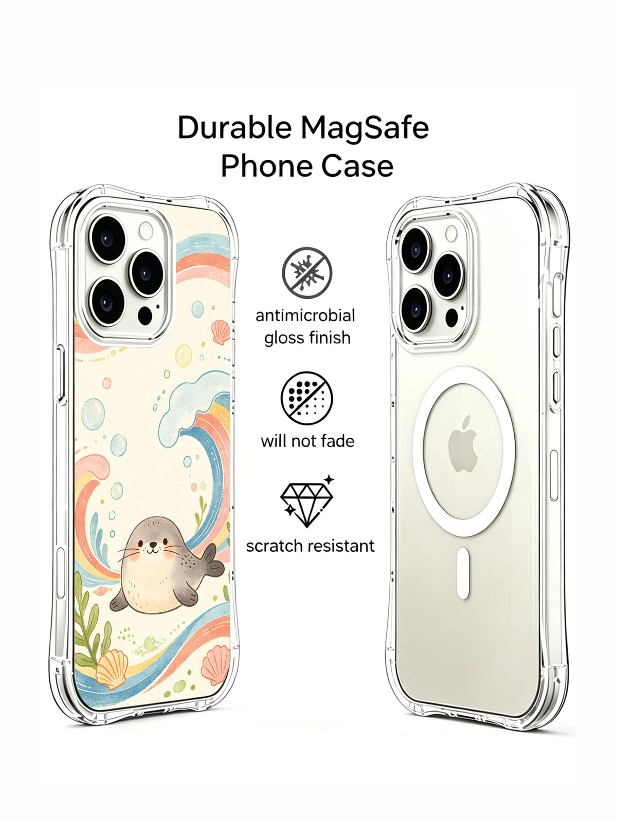 Coastal Rainbow Seal iPhone 14 Pro case angled view