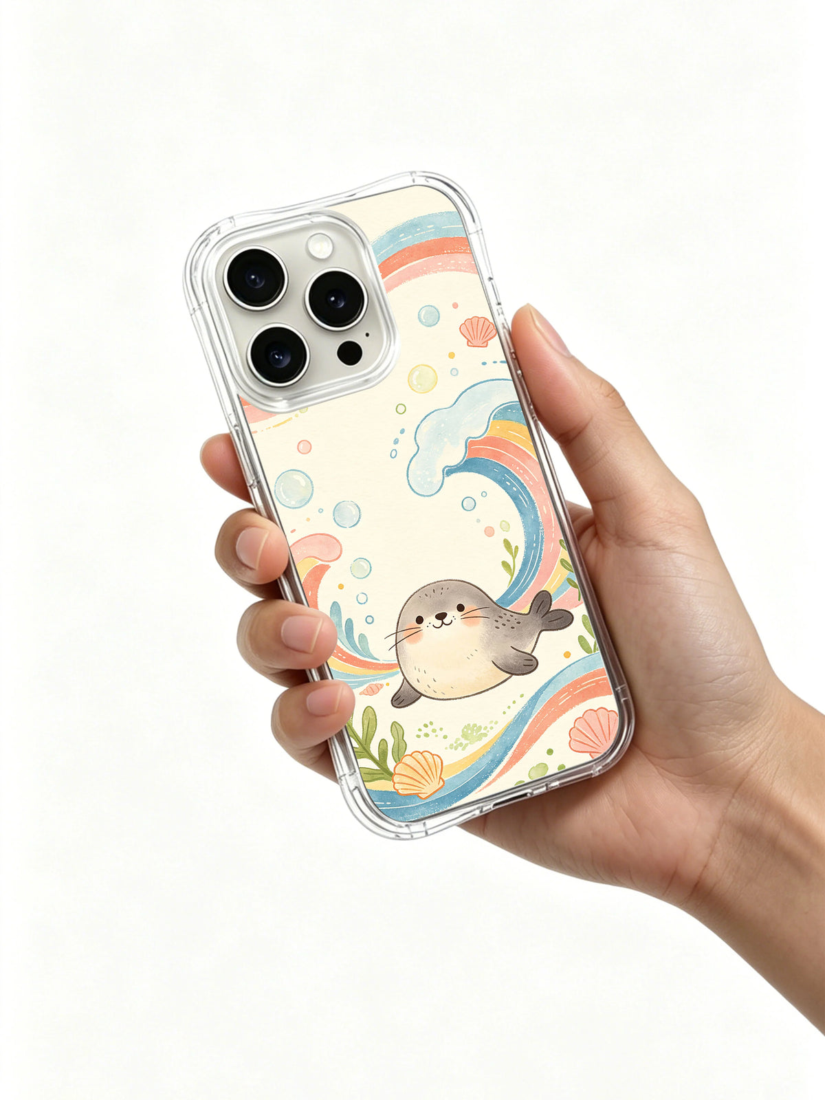 Coastal Rainbow Seal iPhone 14 Pro case camera detail