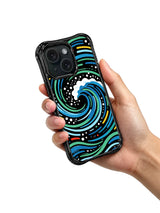 Black ocean wave case camera area detail for iPhone 15 Pro