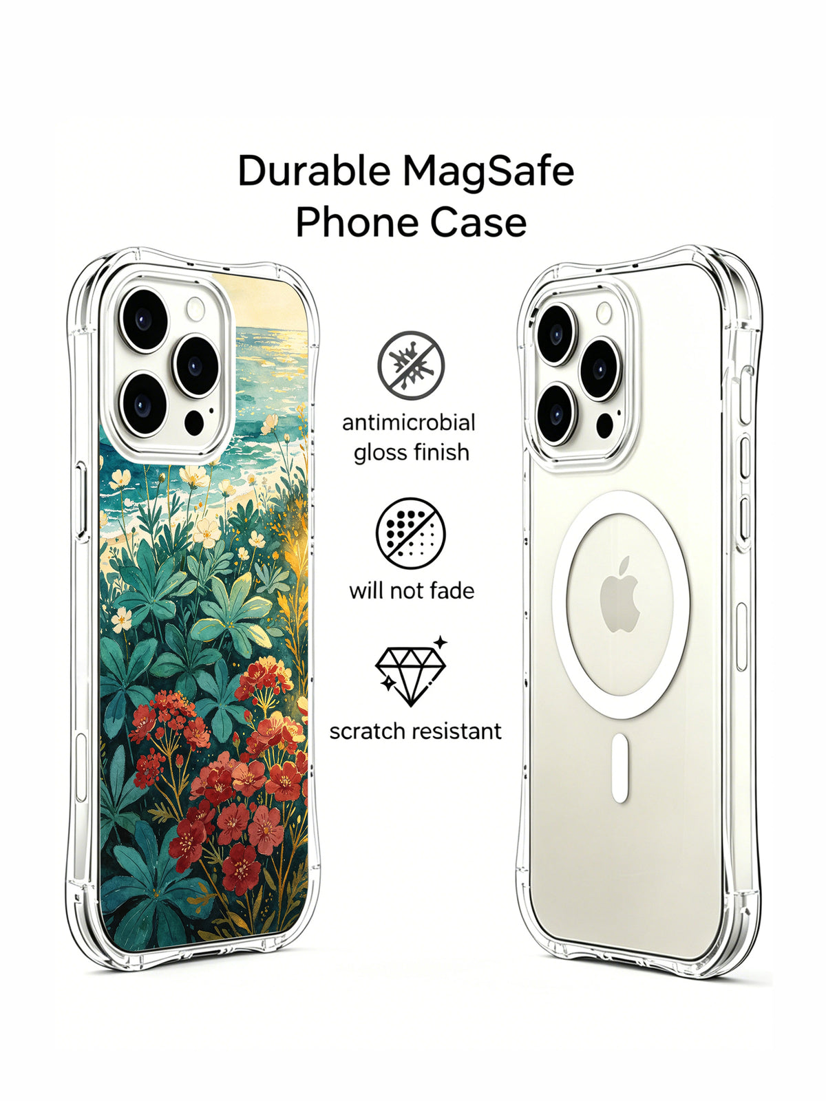 Coastal Wildflower Dream floral iPhone 15 Pro case front and back display