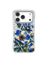 Cream Orbit cobalt anemone artwork with teal leaves for iPhone 17 Pro Case