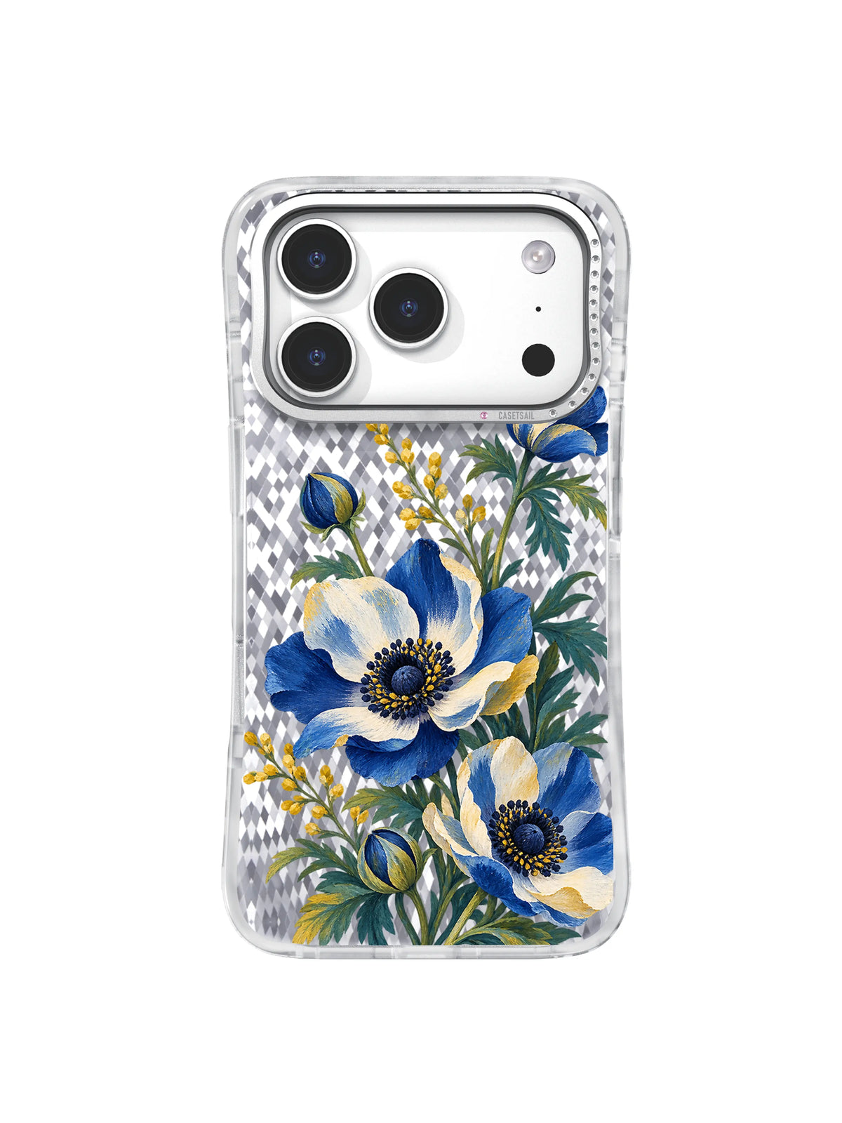 Mustard Stars cobalt cream and mustard floral artwork for iPhone 17 Pro Case