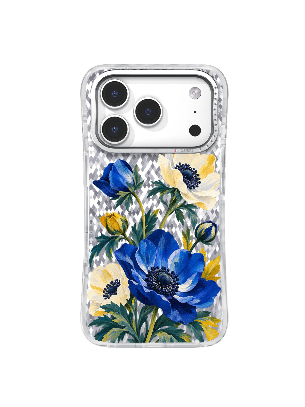 Open Moon cobalt and cream anemone artwork for iPhone 17 Pro Case