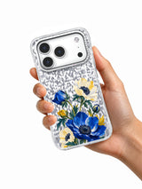 Cobalt Crescent transparent iPhone 17 Pro case held in hand