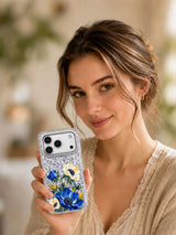 Cobalt Crescent transparent iPhone 17 Pro case lifestyle view