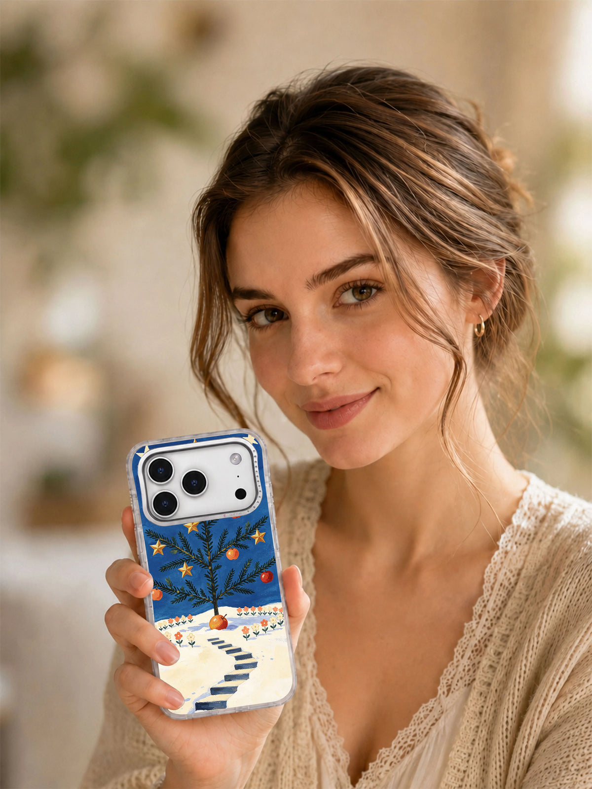 Cobalt Star Orchard iPhone 17 Pro case lifestyle view