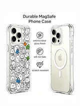 Sleepy coffee-carrying tiny monster doodle iPhone 15 pro Case from PhoneCasing, premium UV-printed printed phone casing, lovely gift-ready art phone cover for female art lovers.
