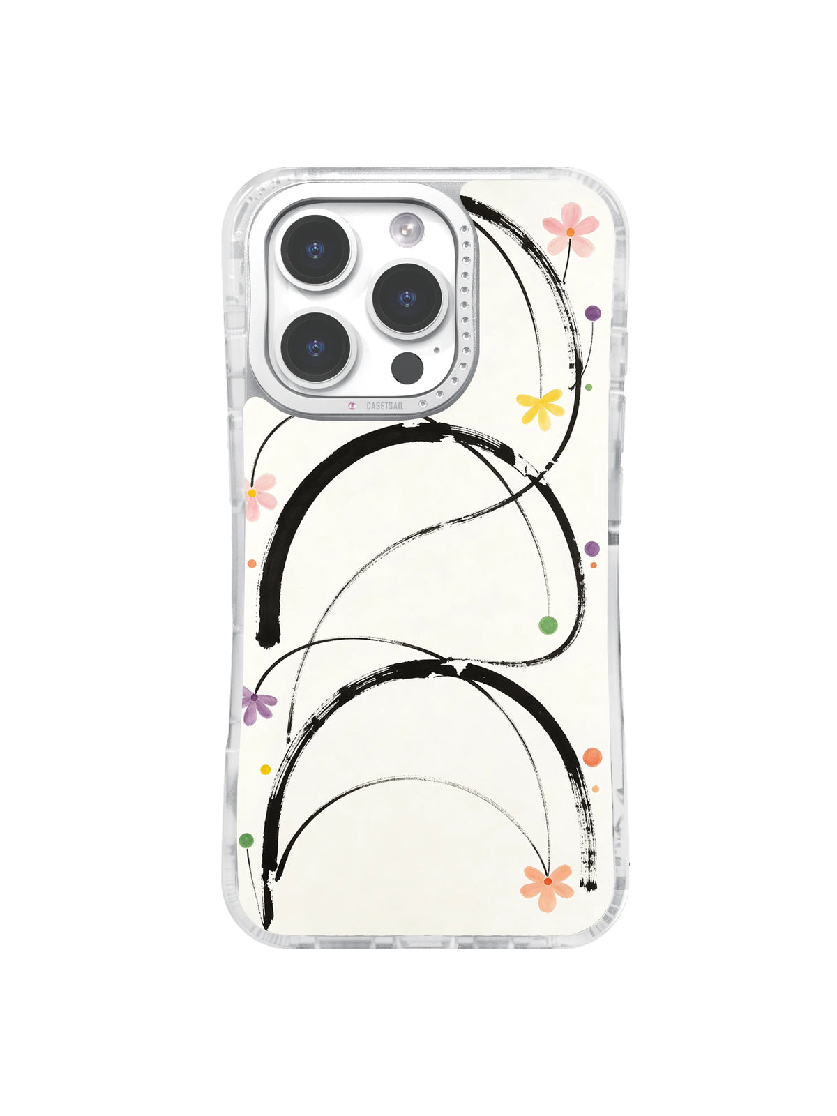 Color Dot Flower Arcs black brush and floral pattern case