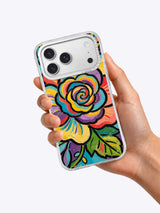 Color Garden abstract floral iPhone 17 Pro Max case held in hand