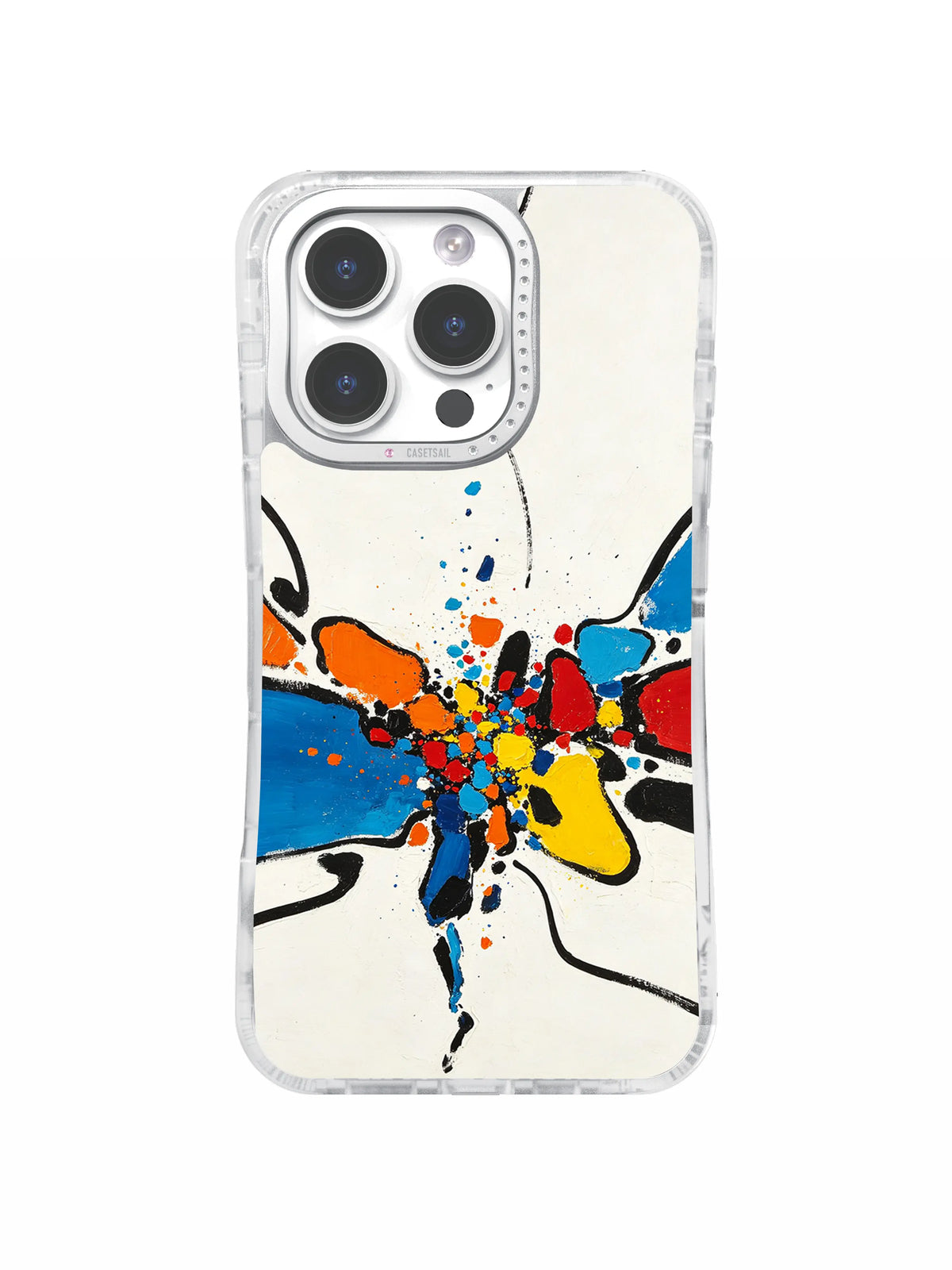 Color spark collision abstract iPhone 16 Pro Max case with crystal camera frame