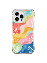 Freedom Hills: Rounded coral, yellow, pink, mint and blue hills carry white leaf and botanical marks.
