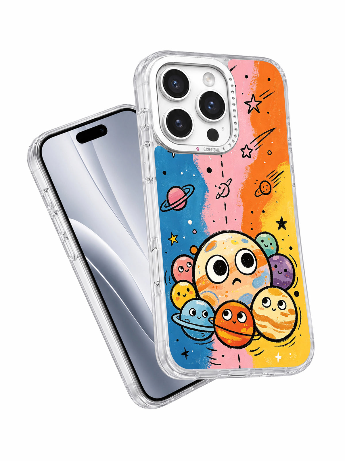 Colorful planet friends illustration case angled view