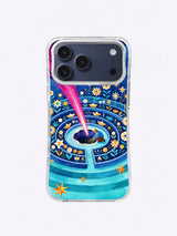 Unnamed Color Harvest iPhone case artwork with comet, unusual blooms, turquoise rings, and midnight sky