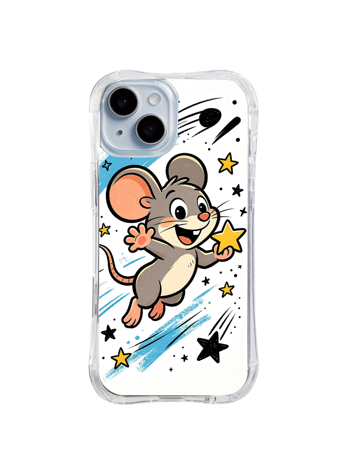 Starlight Gift Mouse: Zıplayan fare siyah kuyruklu yıldızın altında turuncu yıldız taşır.