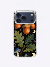 Twin Acorn Star Garden pattern with copper acorns, crossed oak leaves, a crescent, stars, and violet details
