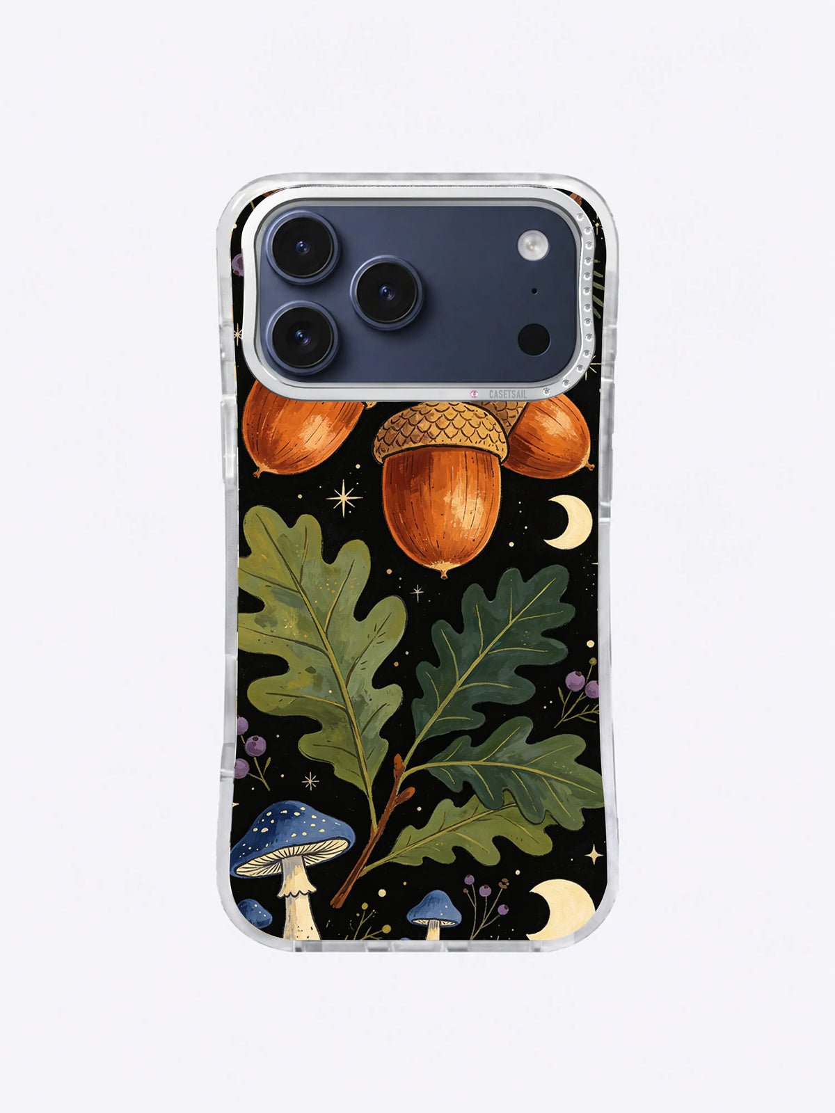 Twin Acorn Star Garden pattern with copper acorns, crossed oak leaves, a crescent, stars, and violet details