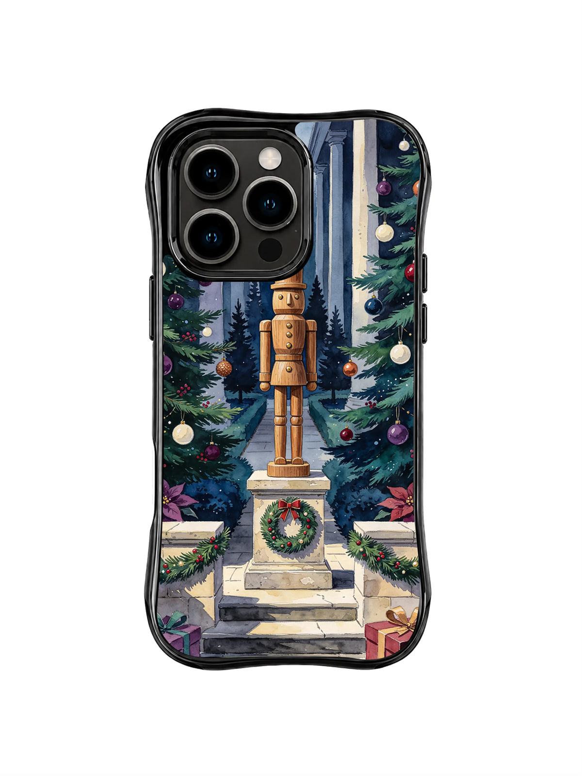 Copper Toy Guardian iPhone 16 Pro case in Bluewood Holiday Watch artwork
