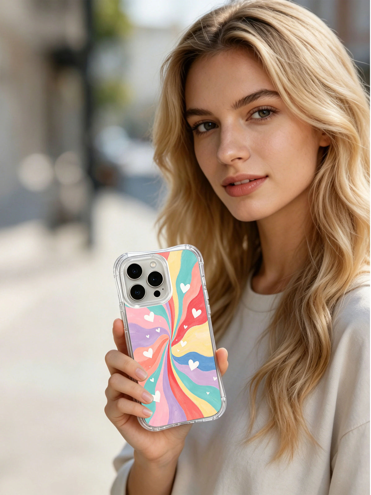 Product or handheld view of the Coquette Candy Hearts case