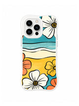 Sunny Sea Petals: Large cream, coral and yellow flowers alternate with teal sea and sandy bands.