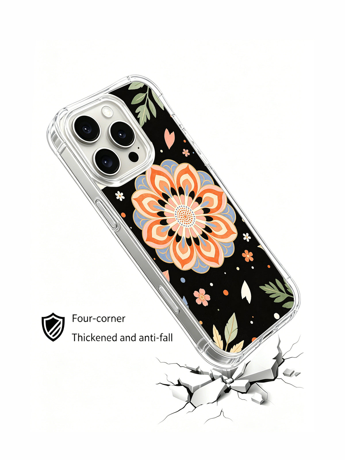 Coral Flower Archive iPhone 15 Pro case angled view