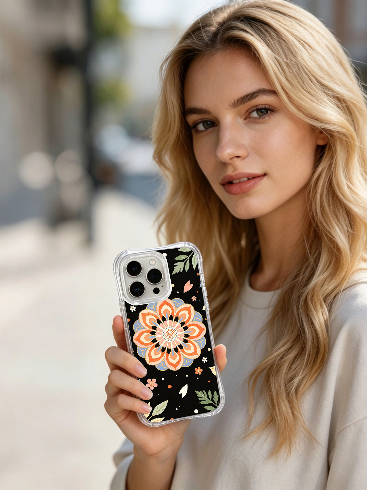 Coral Flower Archive iPhone 15 Pro case lifestyle view