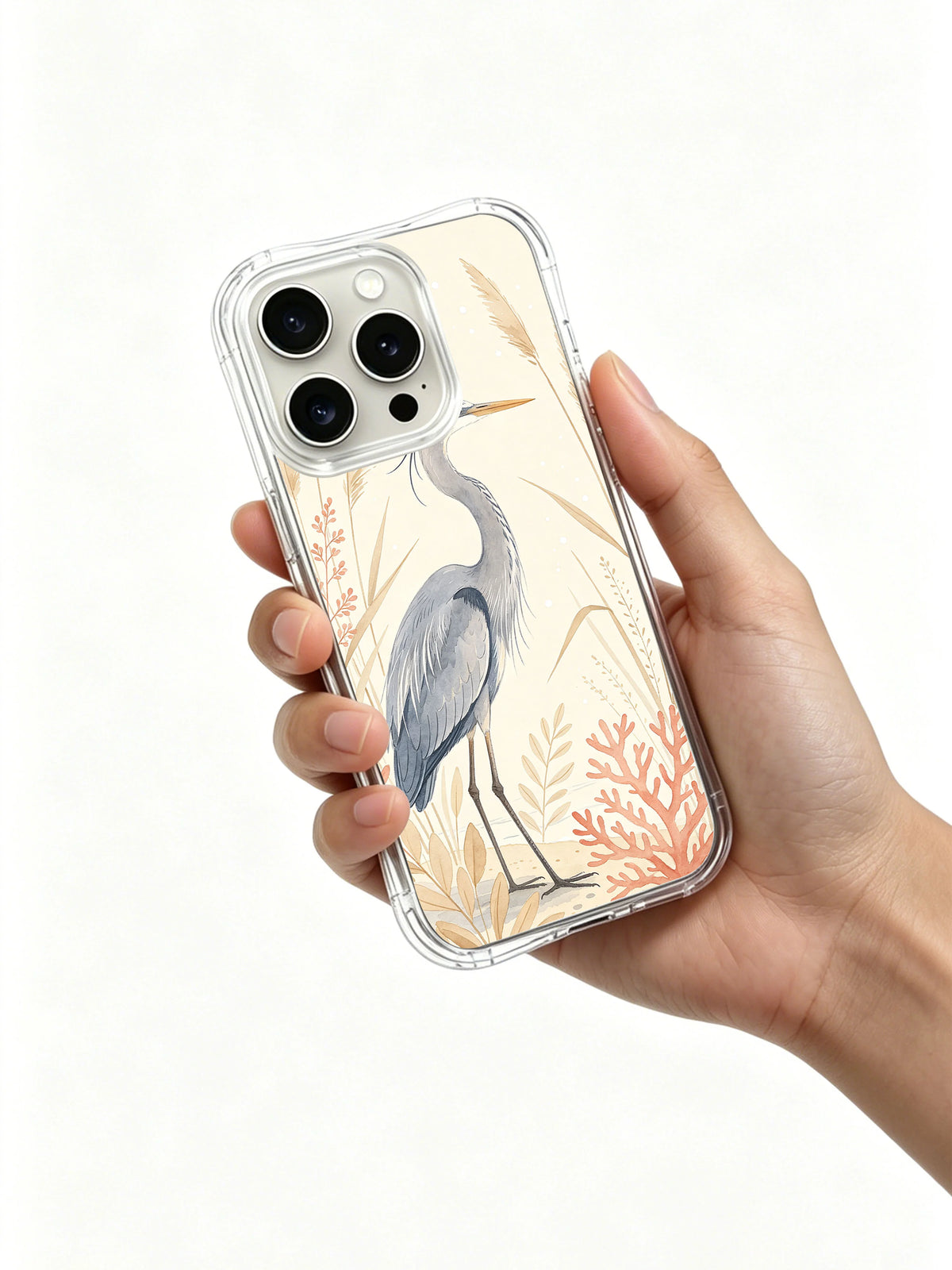Coral reed heron iPhone 15 Pro Max case product view