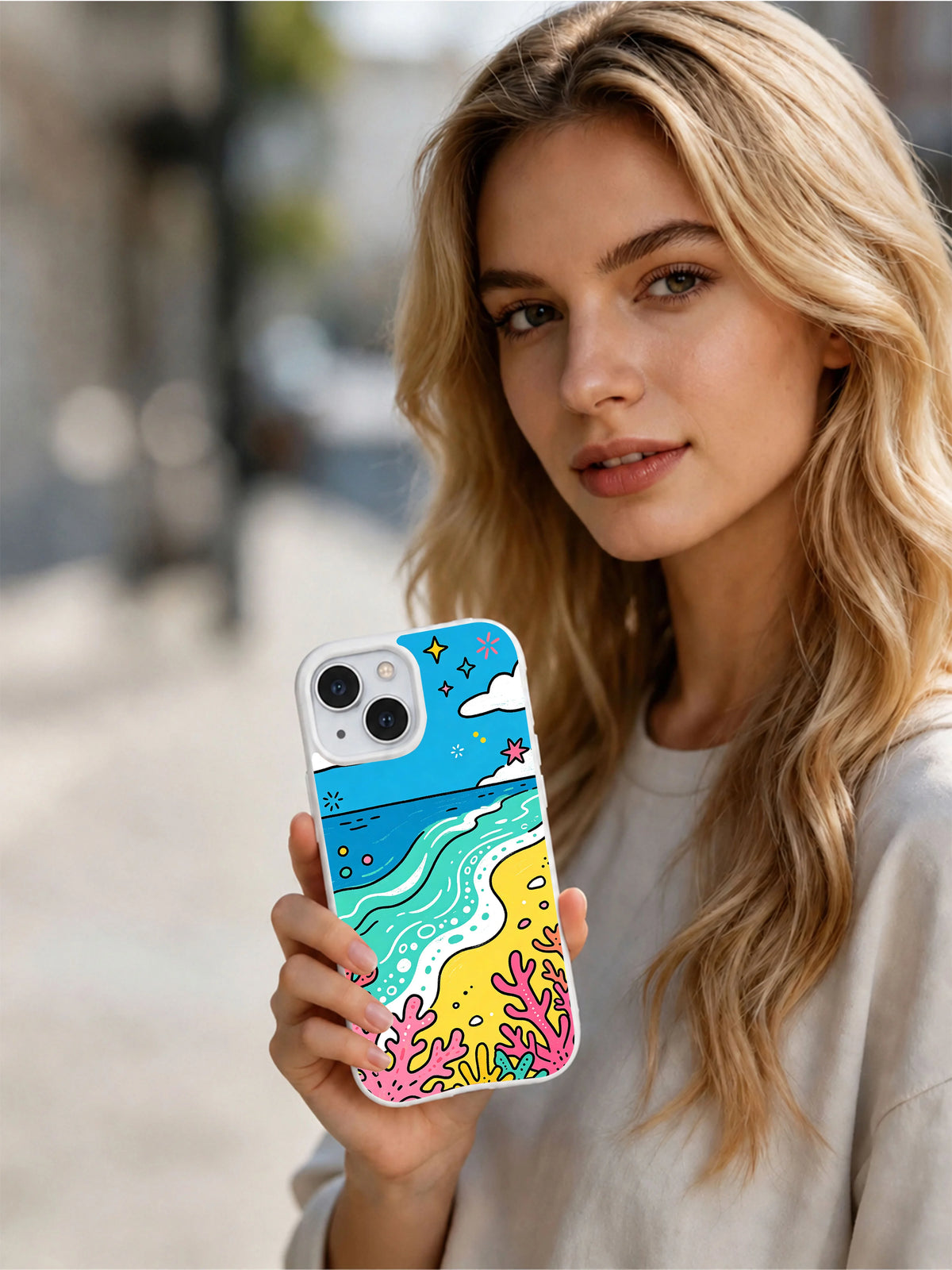 Coral Holiday artist-designed iPhone 14 case lifestyle