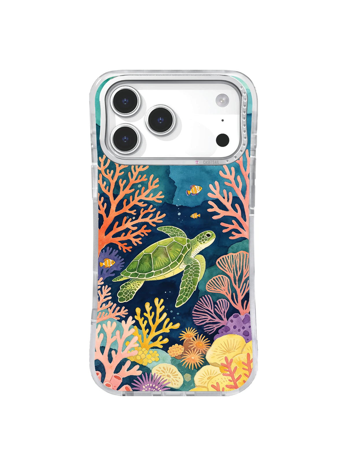 Lavender jellyfish rising above a coral garden on an iPhone case