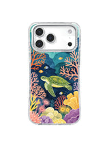 Green turtle above a warm coral meadow on an iPhone case