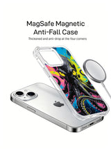 Angled view of neon octopus artwork on phone case