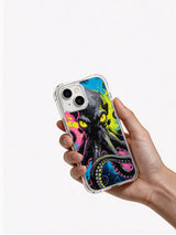 Neon octopus art iPhone 15 Plus case held in hand