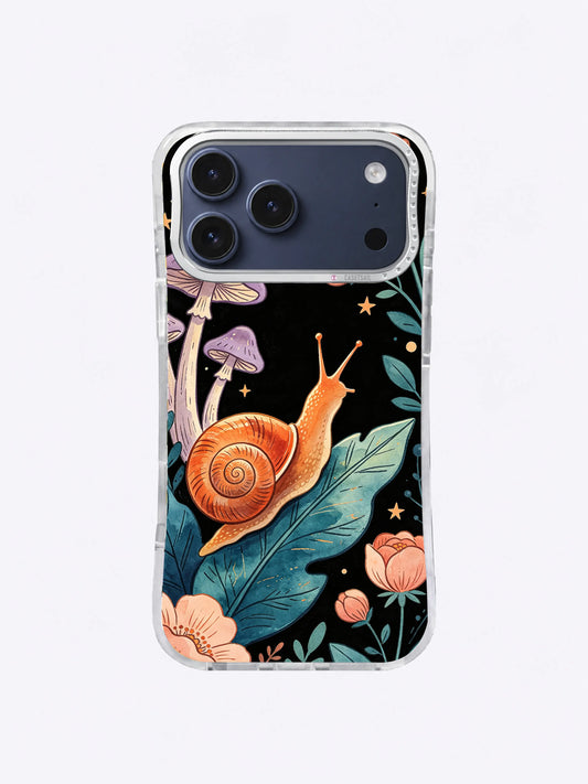 Coral Snail Moon Garden iPhone case, Coral Snail Teal Leaf Trail pattern