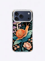 Coral Snail Moon Garden iPhone case, Rose Bloom Snail Crossing pattern